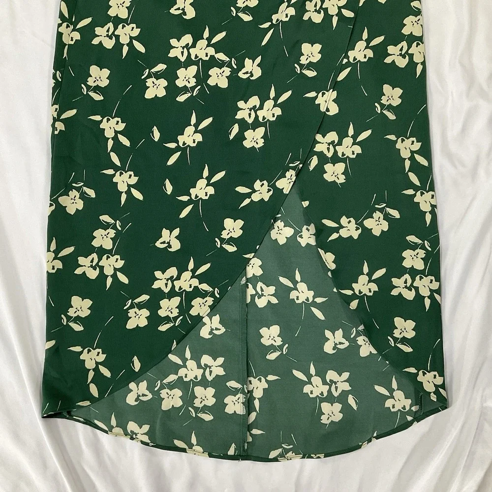 Urban Outfitters Kelly Tulip Faux Wrap Satan Midi Skirt Women L Y2K Grn Slit 431
